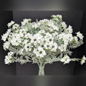 White Black Cornflower Bush Spray Faux Floral Design Artificial Flowers